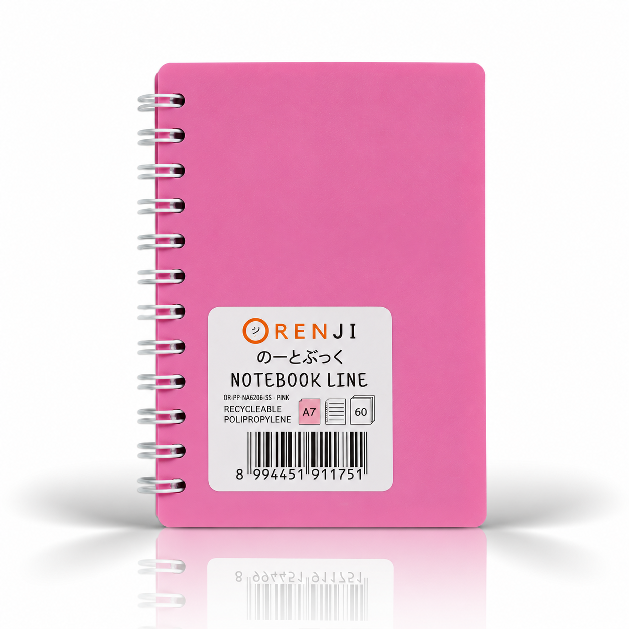 ORENJI Notebook Neon PP Cover Colour A7 LINE Spiral Samping - Pink