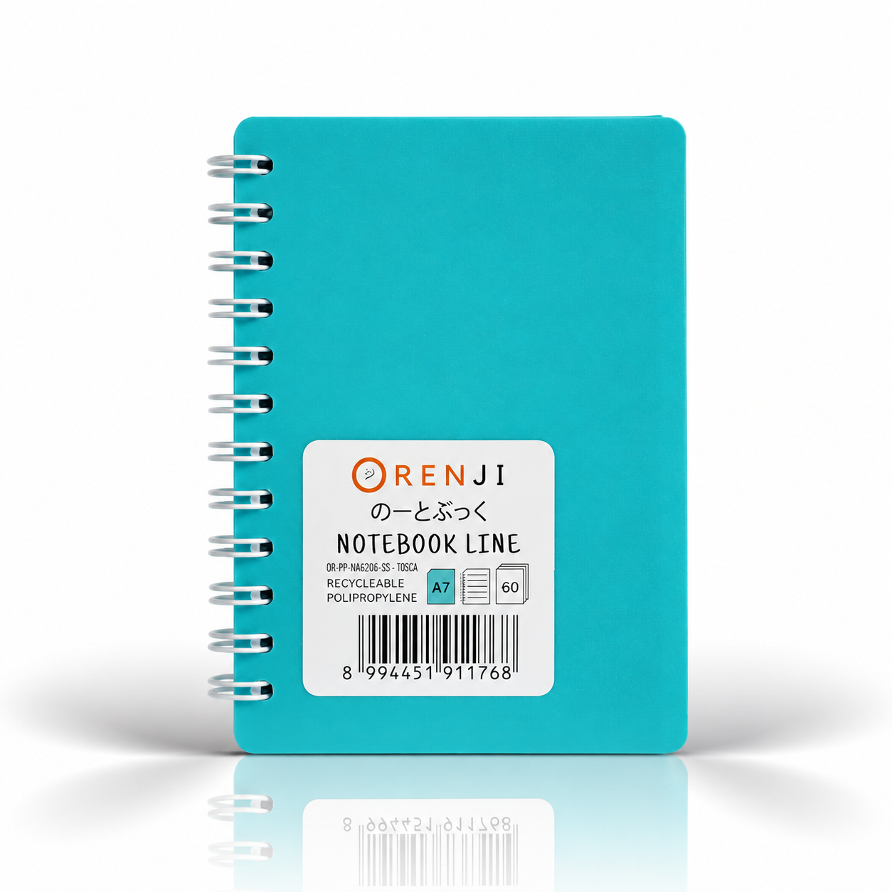 ORENJI Notebook Neon PP Cover Colour A7 LINE Spiral Samping - Tosca