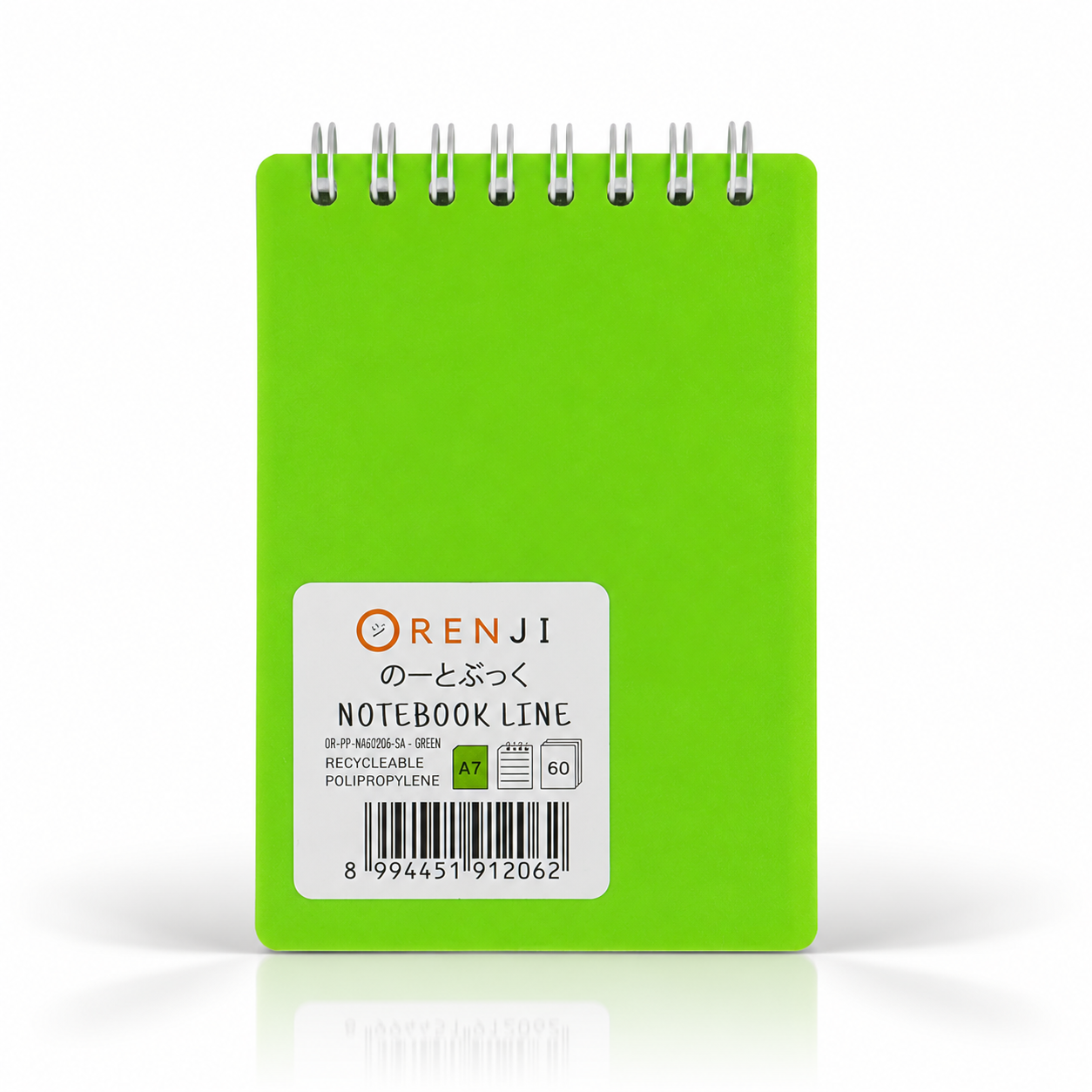 ORENJI Notebook Neon PP Cover Colour A7 LINE Spiral Atas - Green