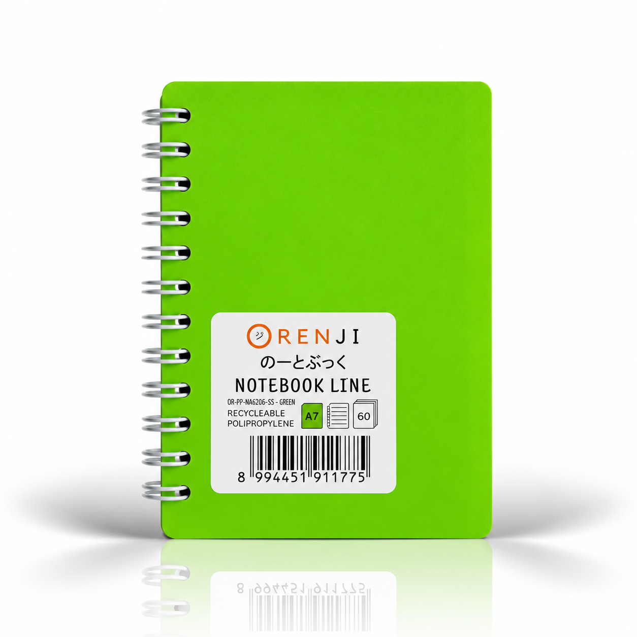 ORENJI Notebook Neon PP Cover Colour A7 LINE Spiral Samping - Green