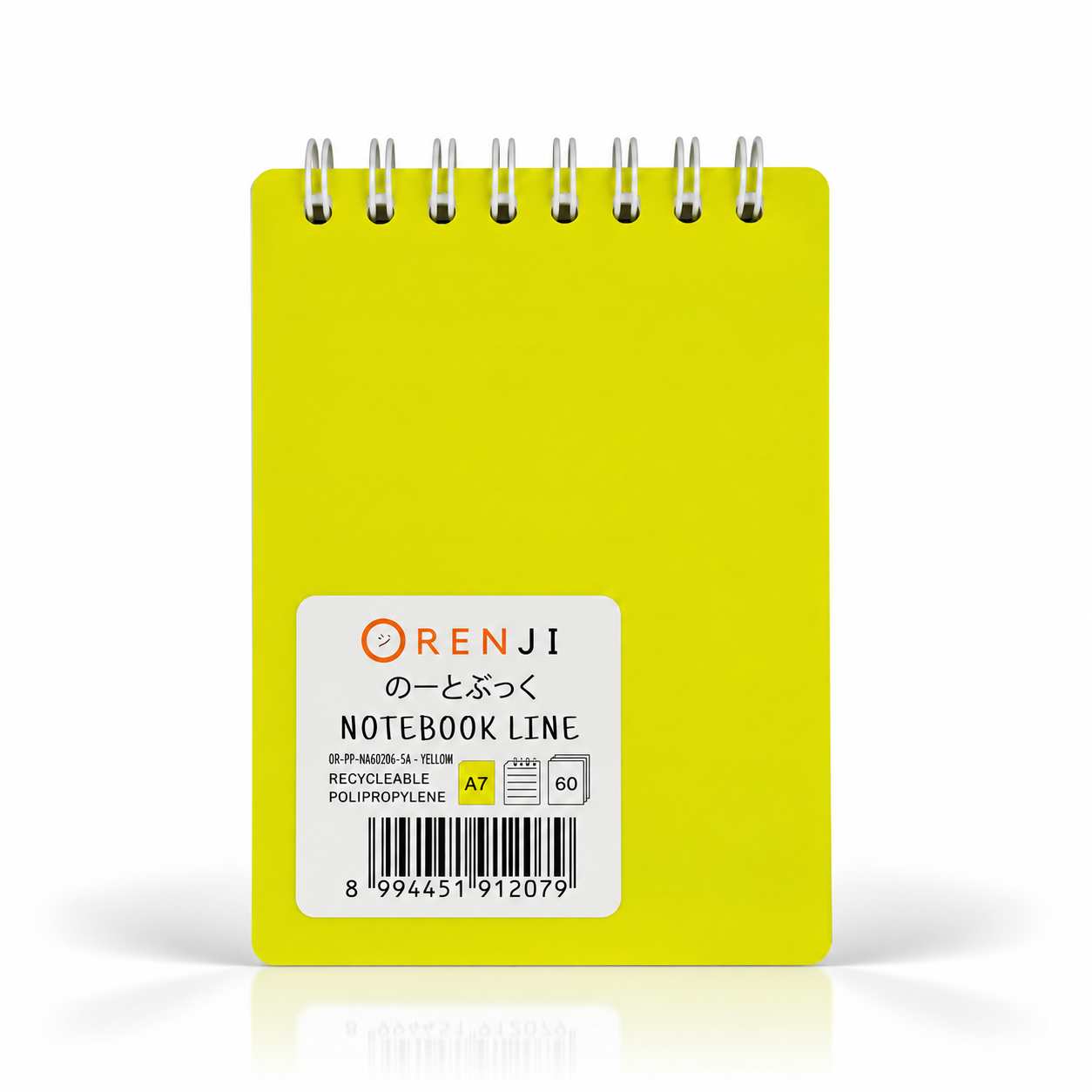ORENJI Notebook Neon PP Cover Colour A7 LINE Spiral Atas - Yellow