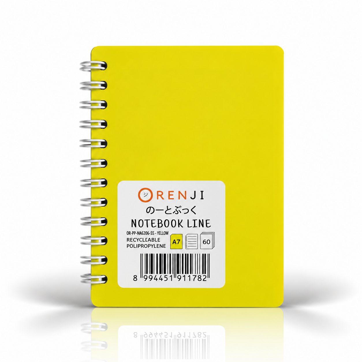 ORENJI Notebook Neon PP Cover Colour A7 LINE Spiral Samping - Yellow