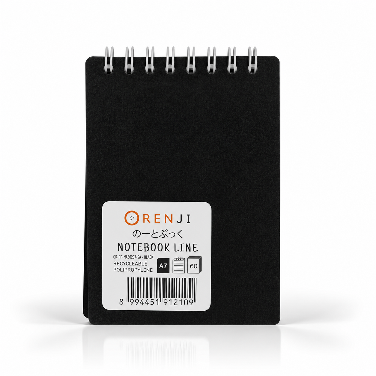 ORENJI Notebook Neon PP Cover Colour A7 LINE Spiral Atas - Black