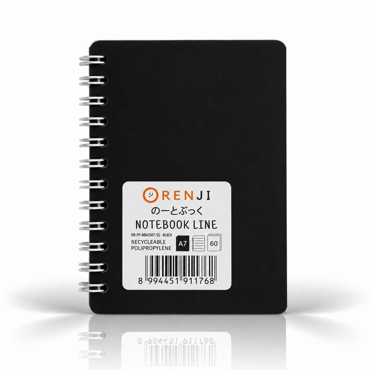 ORENJI Notebook Neon PP Cover Colour A7 LINE Spiral Samping - Black