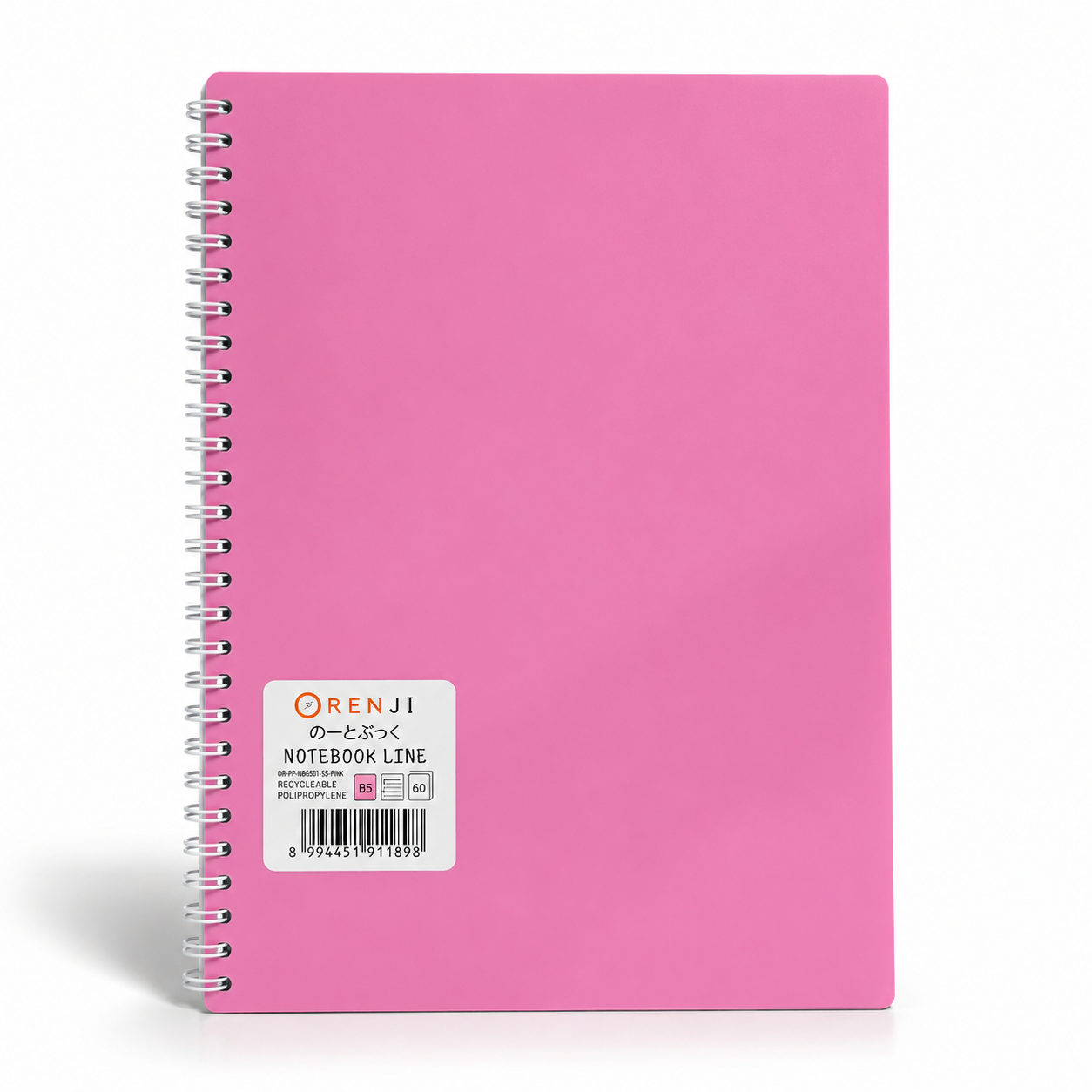 ORENJI Notebook Neon PP Cover Colour B5 LINE Spiral Samping - Pink