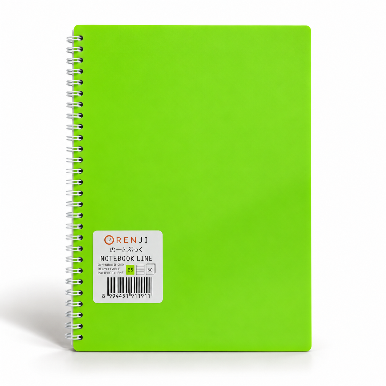 ORENJI Notebook Neon PP Cover Colour B5 LINE Spiral Samping - Green