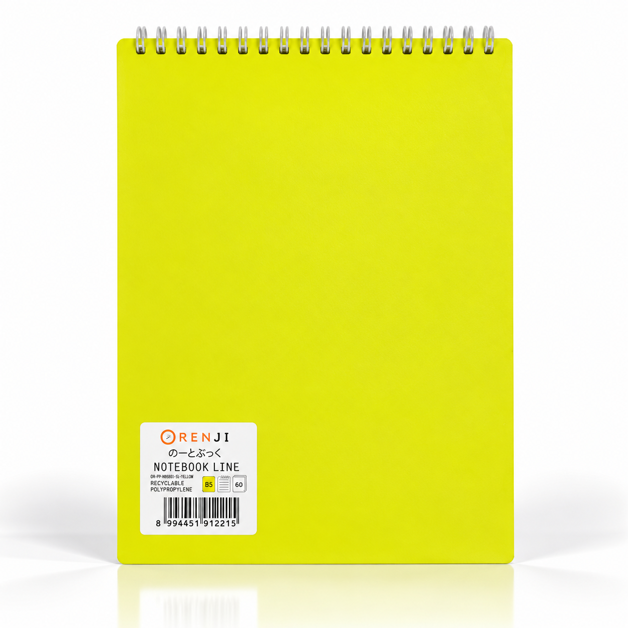 ORENJI Notebook Neon PP Cover Colour B5 LINE Spiral Atas - Yellow
