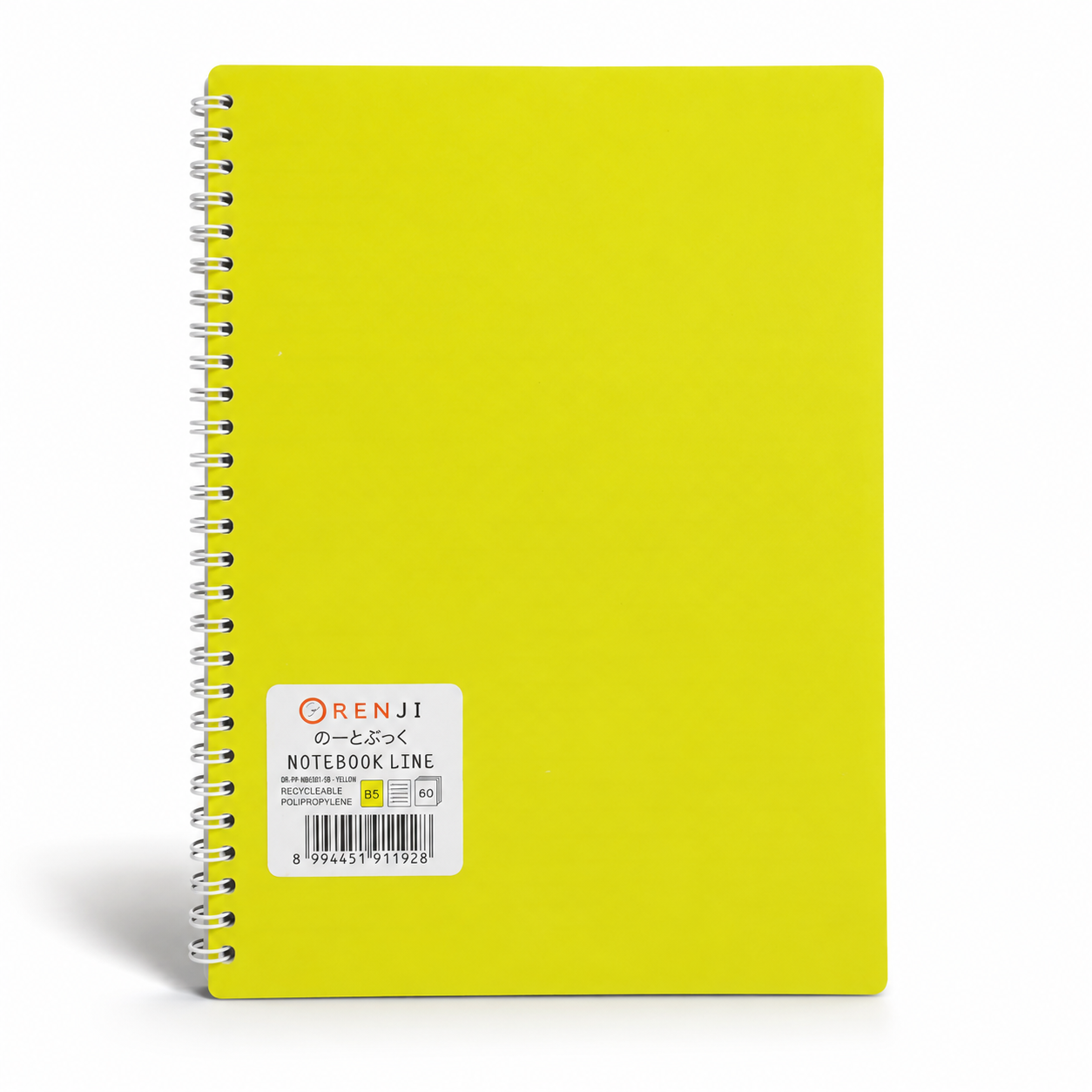 ORENJI Notebook Neon PP Cover Colour B5 LINE Spiral Samping - Yellow