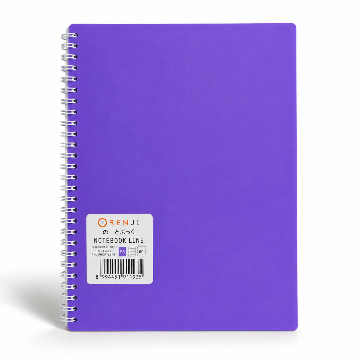 ORENJI Notebook Neon PP Cover Colour B5 LINE Spiral Samping - Purple