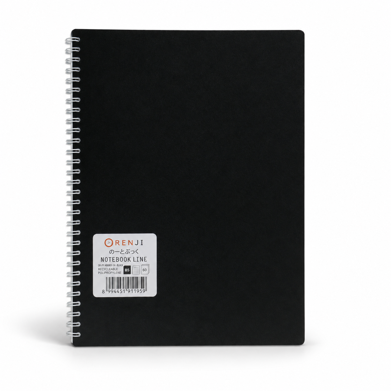 ORENJI Notebook Neon PP Cover Colour B5 LINE Spiral Samping - Black