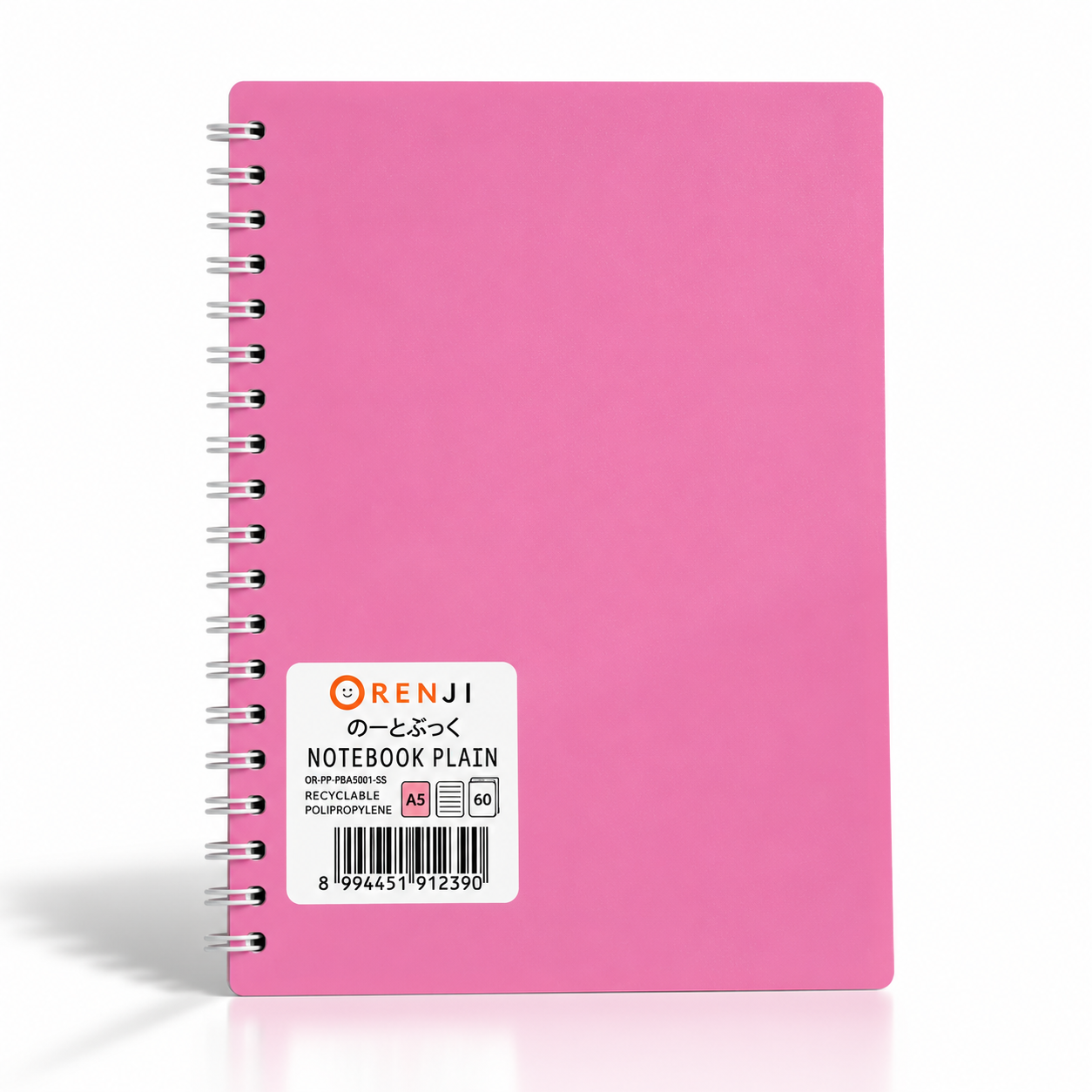 Orenji Notebook PP Cover Colour A5 Plain Spiral Samping Pink