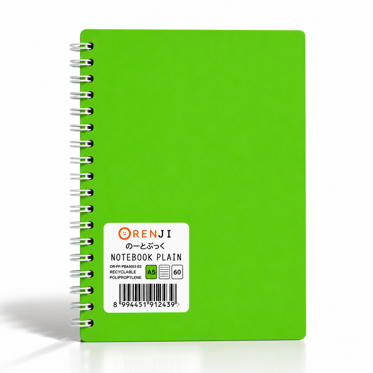 Orenji Notebook PP Cover Colour A5 Plain Spiral Samping Green