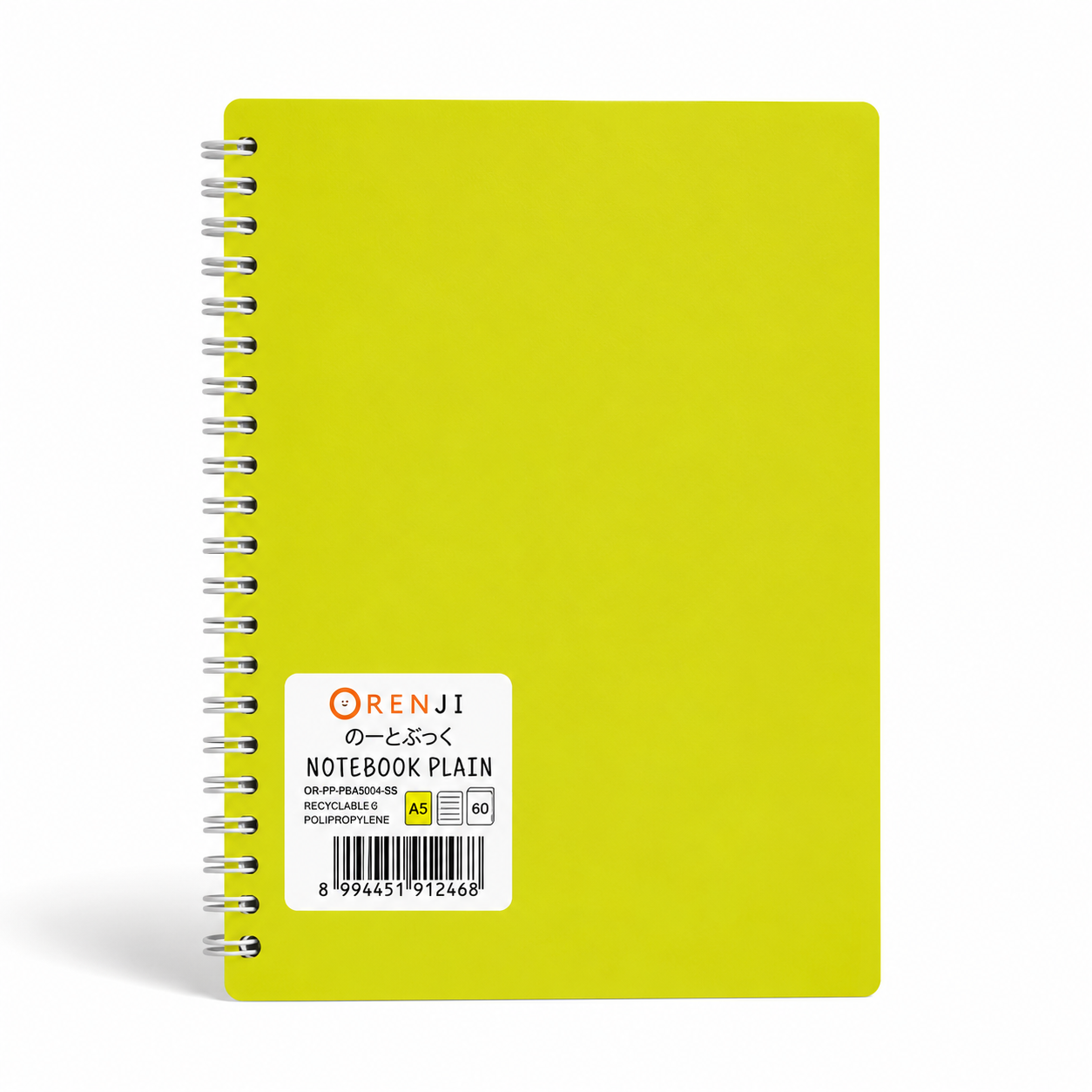 Orenji Notebook PP Cover Colour A5 Plain Spiral Samping Yellow