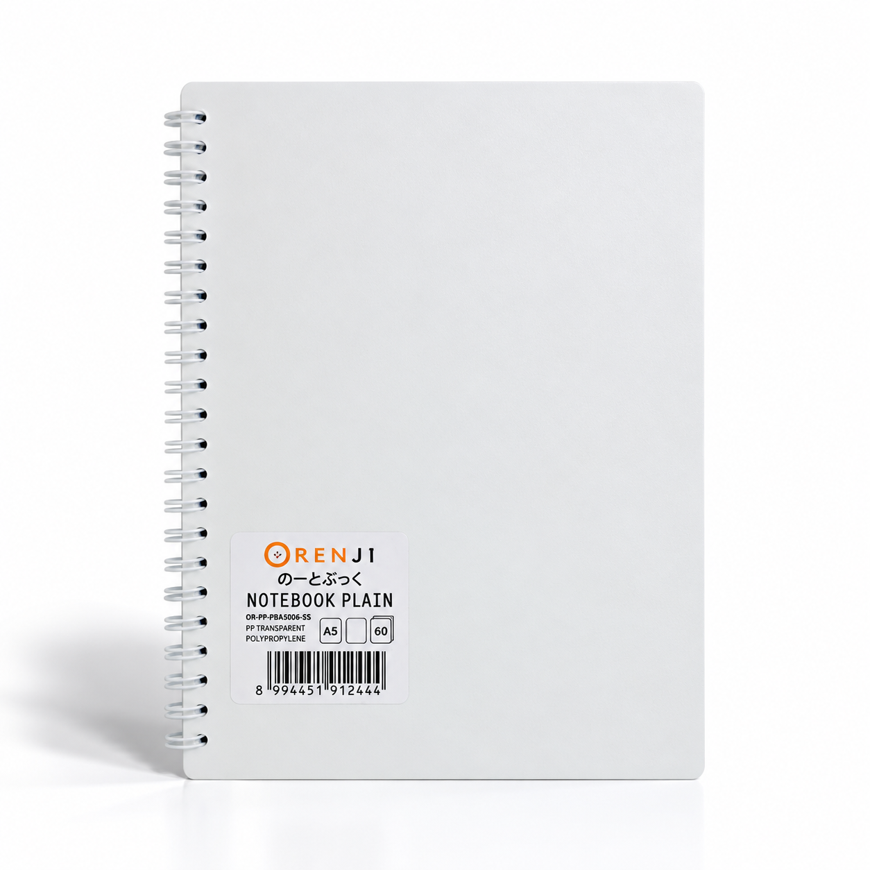Orenji Notebook PP Cover Colour A5 Plain Spiral Samping White