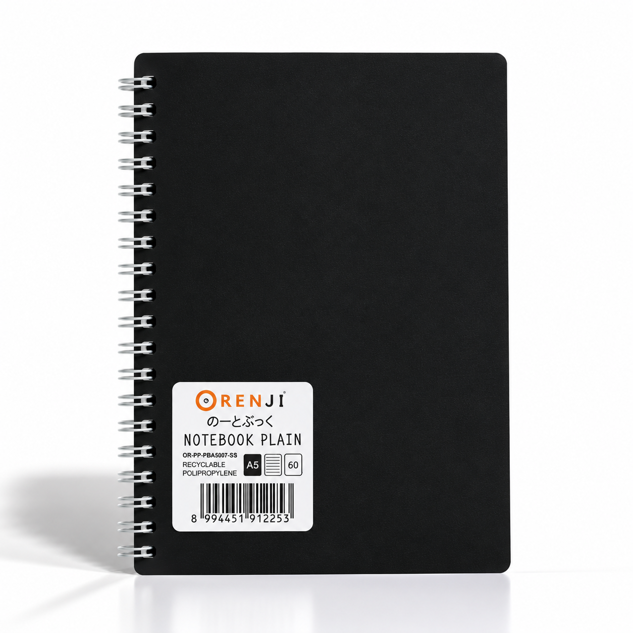 Orenji Notebook PP Cover Colour A5 Plain Spiral Samping Black