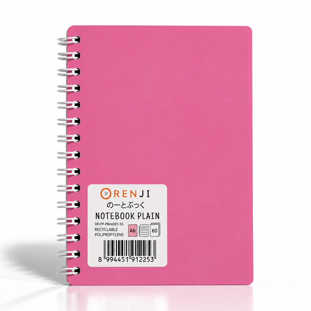 Orenji Notebook PP Cover Colour A6 Plain Spiral Samping Pink