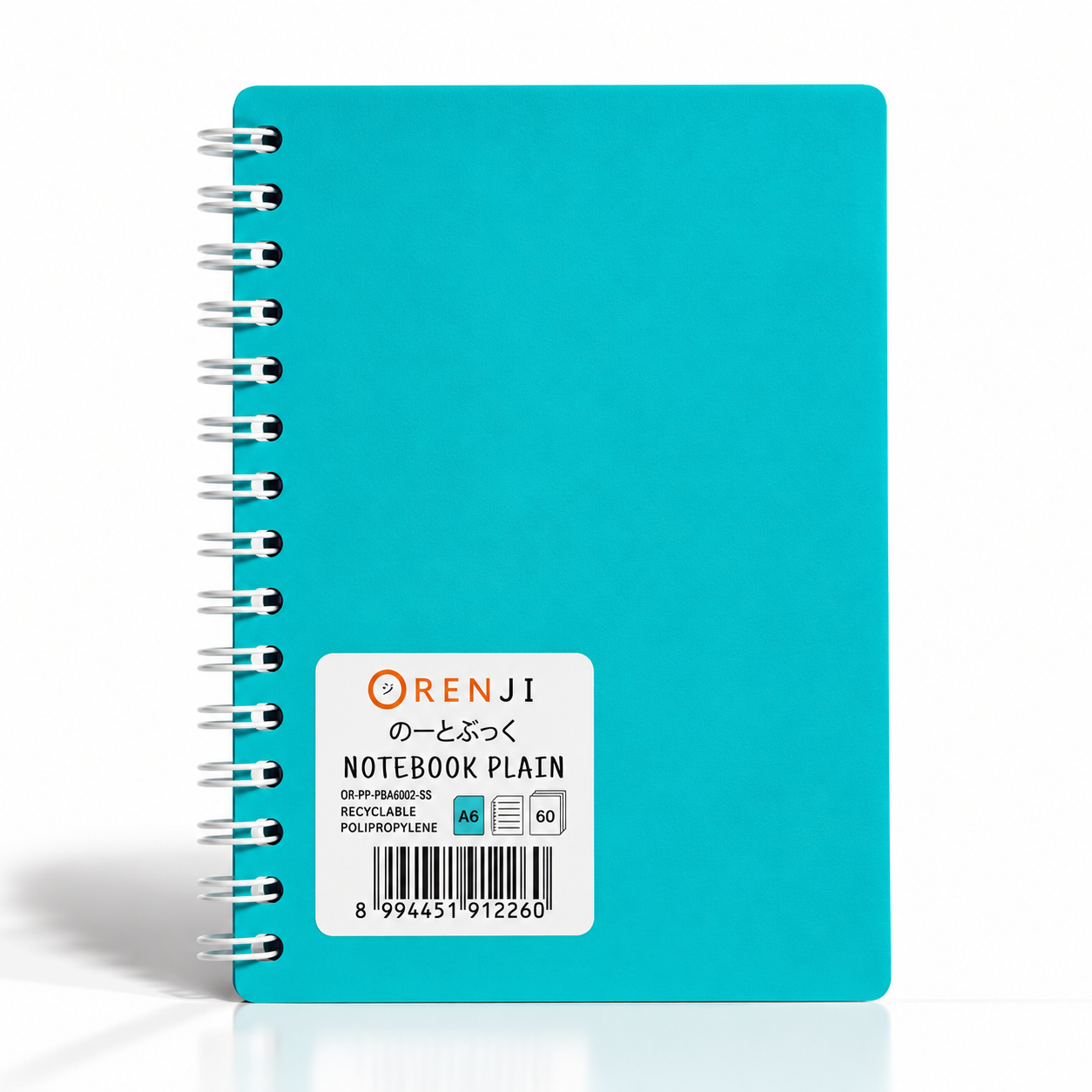 Orenji Notebook PP Cover Colour A6 Plain Spiral Samping Tosca
