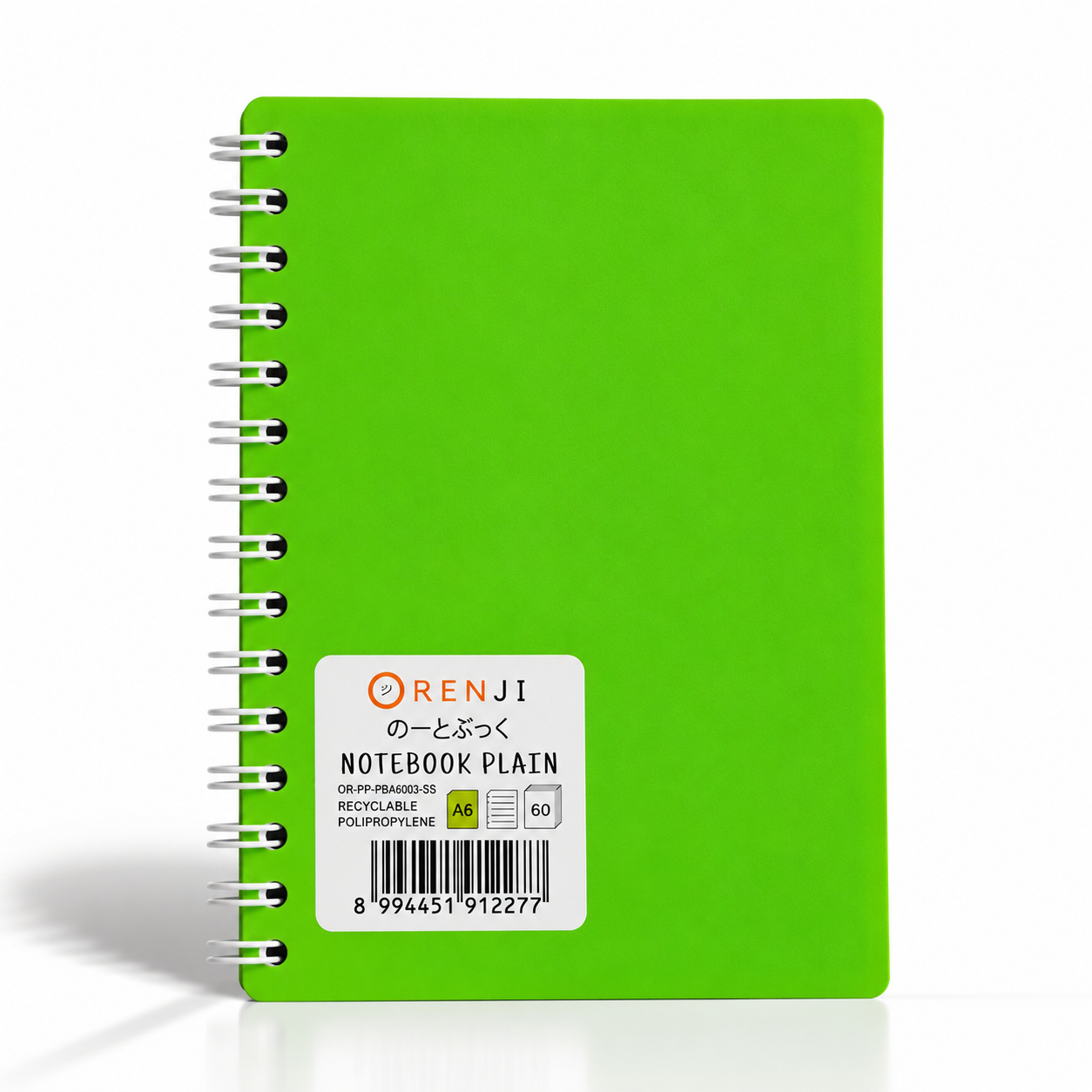 Orenji Notebook PP Cover Colour A6 Plain Spiral Samping Green