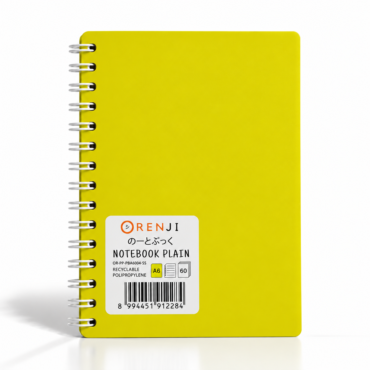 Orenji Notebook PP Cover Colour A6 Plain Spiral Samping Yellow