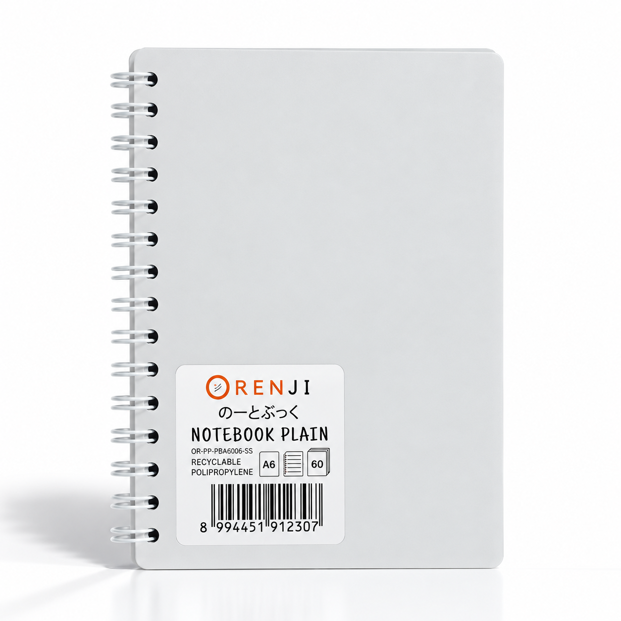 Orenji Notebook PP Cover Colour A6 Plain Spiral Samping White