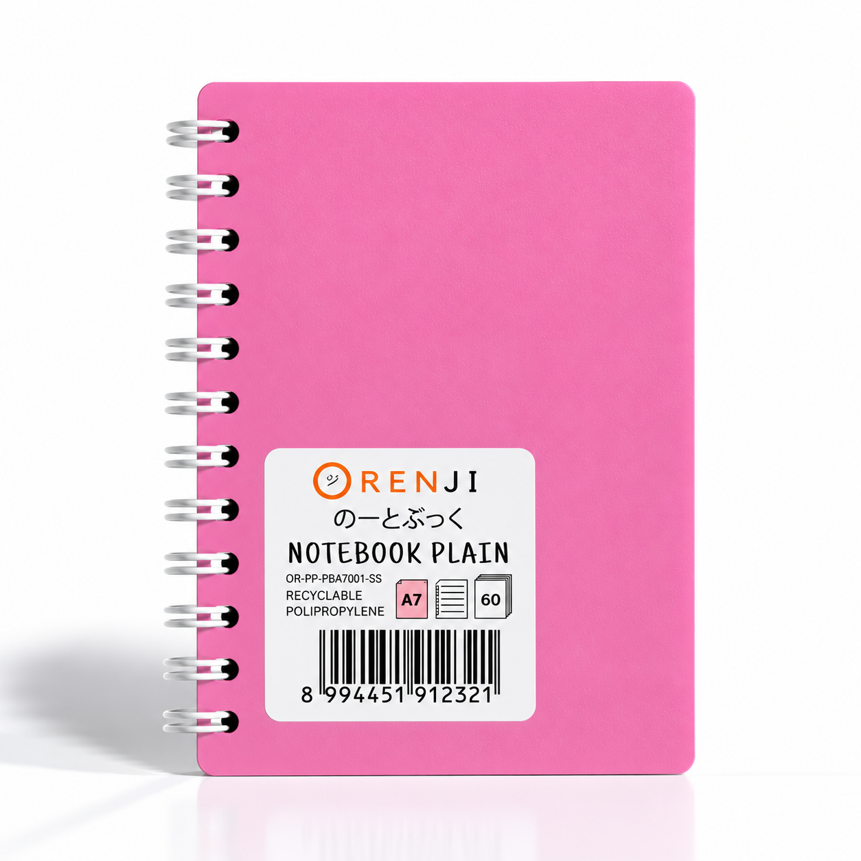 Orenji Notebook PP Cover Colour A7 Plain Spiral Samping Pink