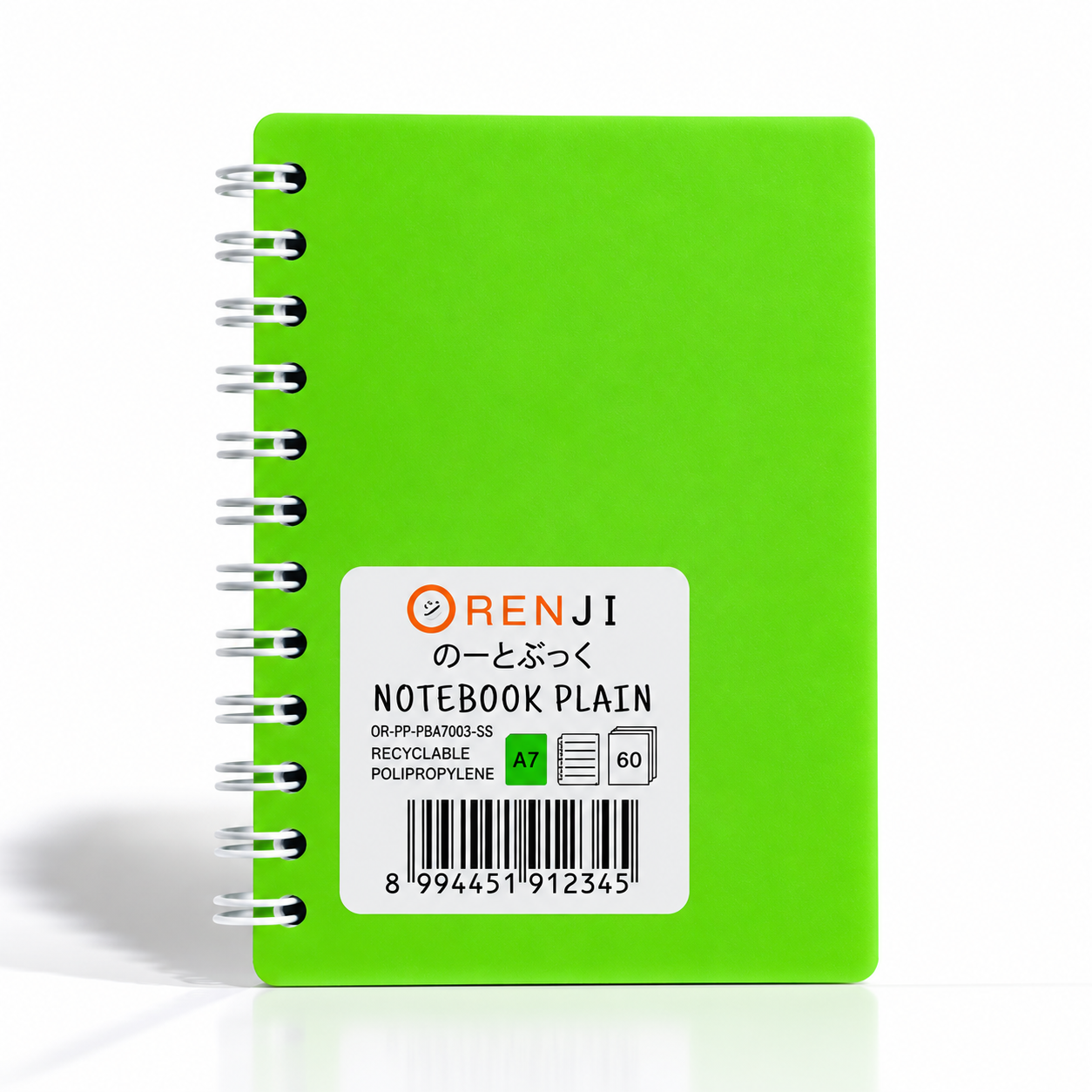 Orenji Notebook PP Cover Colour A7 Plain Spiral Samping Green