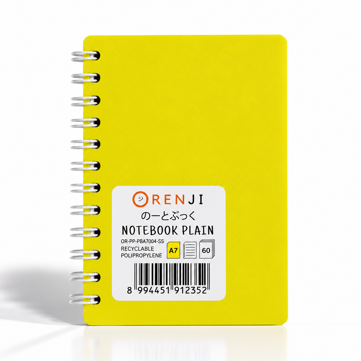 Orenji Notebook PP Cover Colour A7 Plain Spiral Samping Yellow