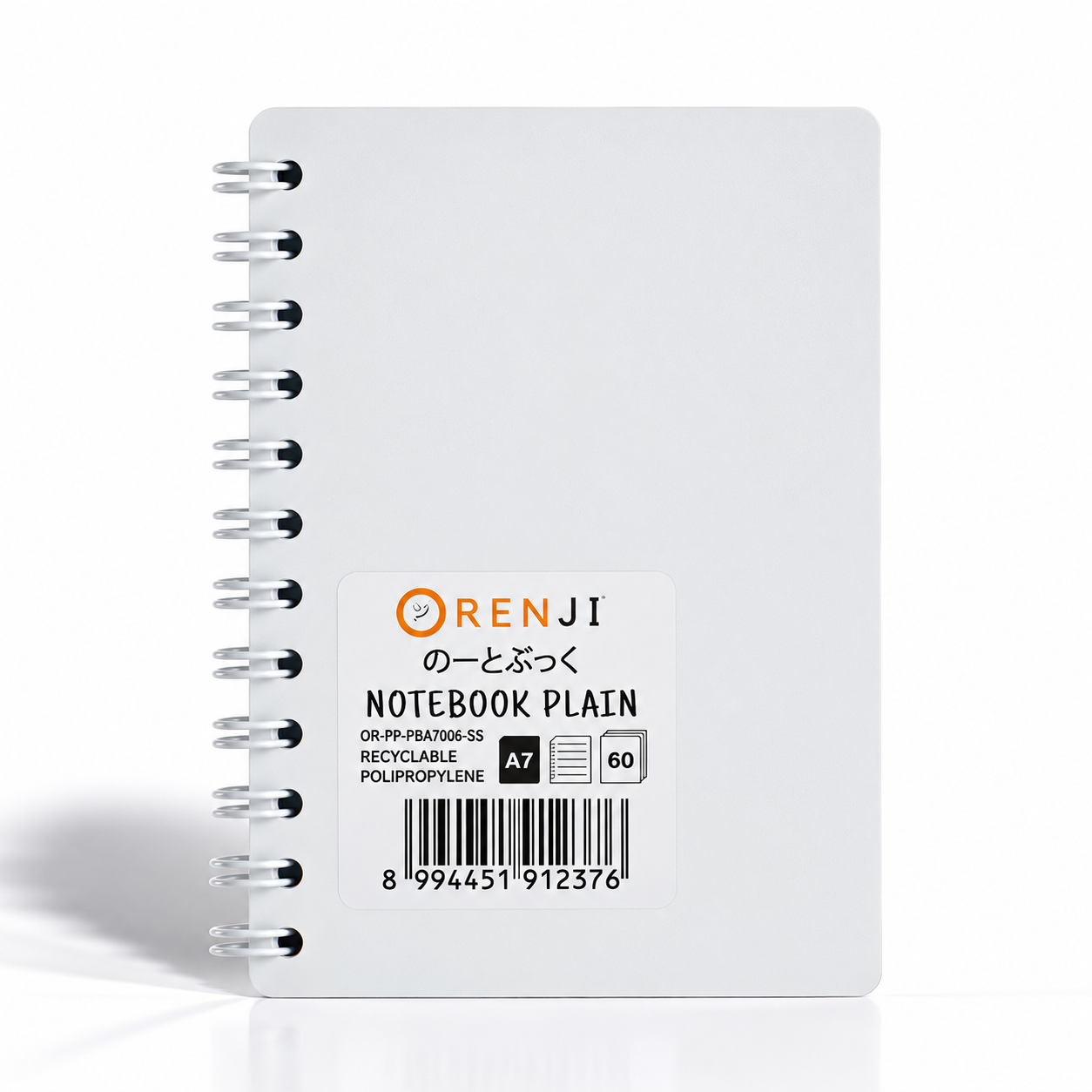 Orenji Notebook PP Cover Colour A7 Plain Spiral Samping White