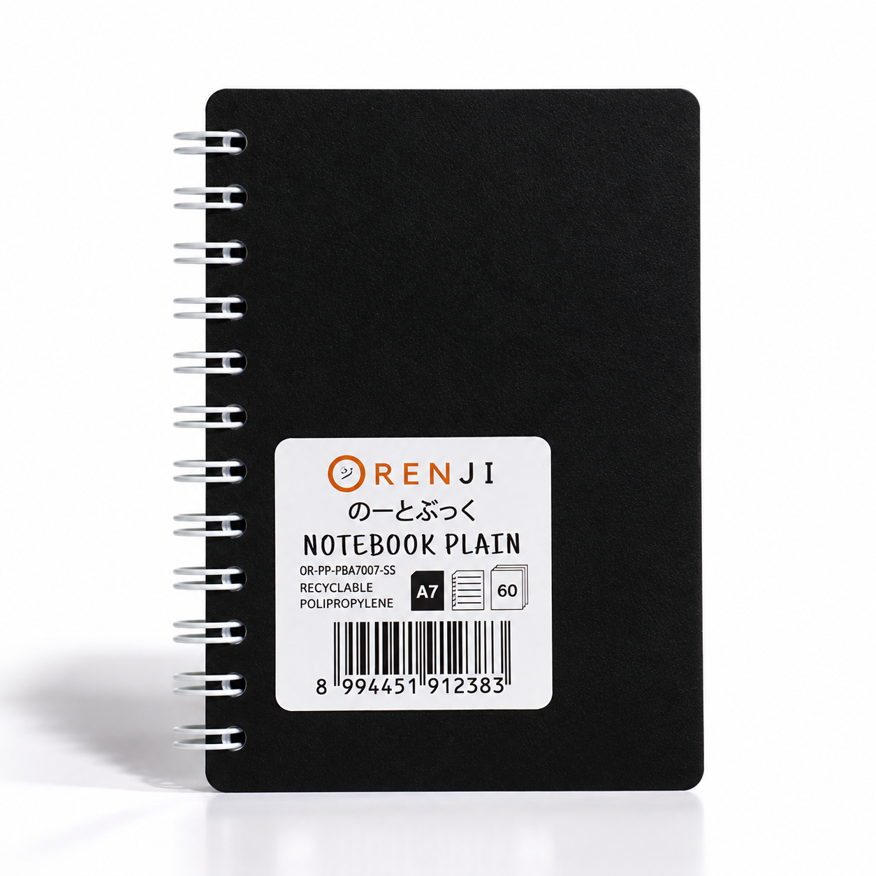 Orenji Notebook PP Cover Colour A7 Plain Spiral Samping Black