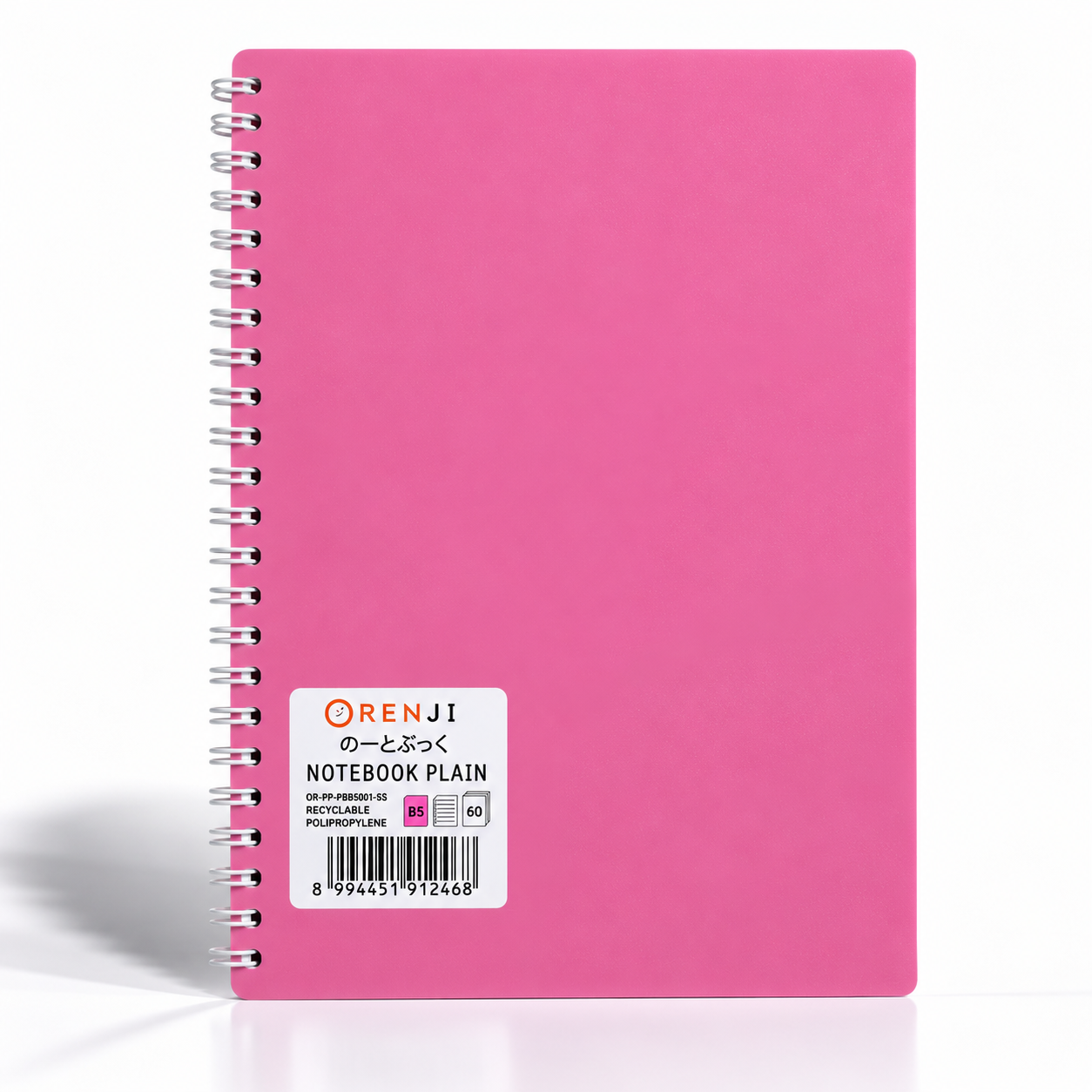 Orenji Notebook PP Cover Colour B5 Plain Spiral Samping Pink