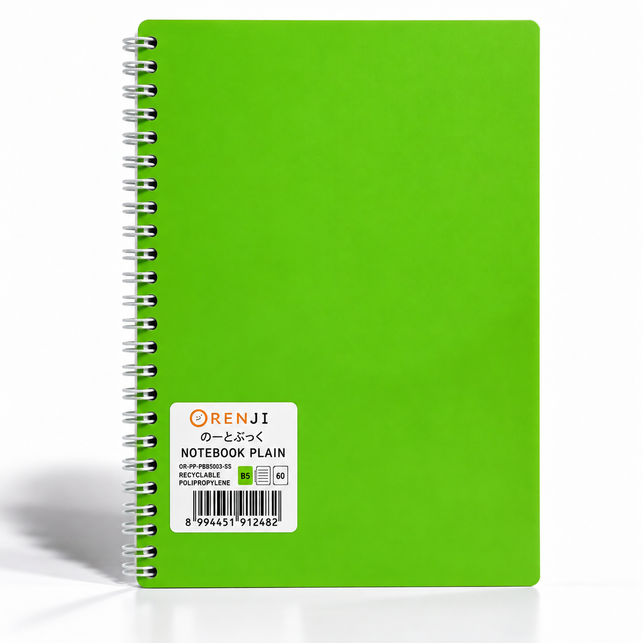 Orenji Notebook PP Cover Colour B5 Plain Spiral Samping Green