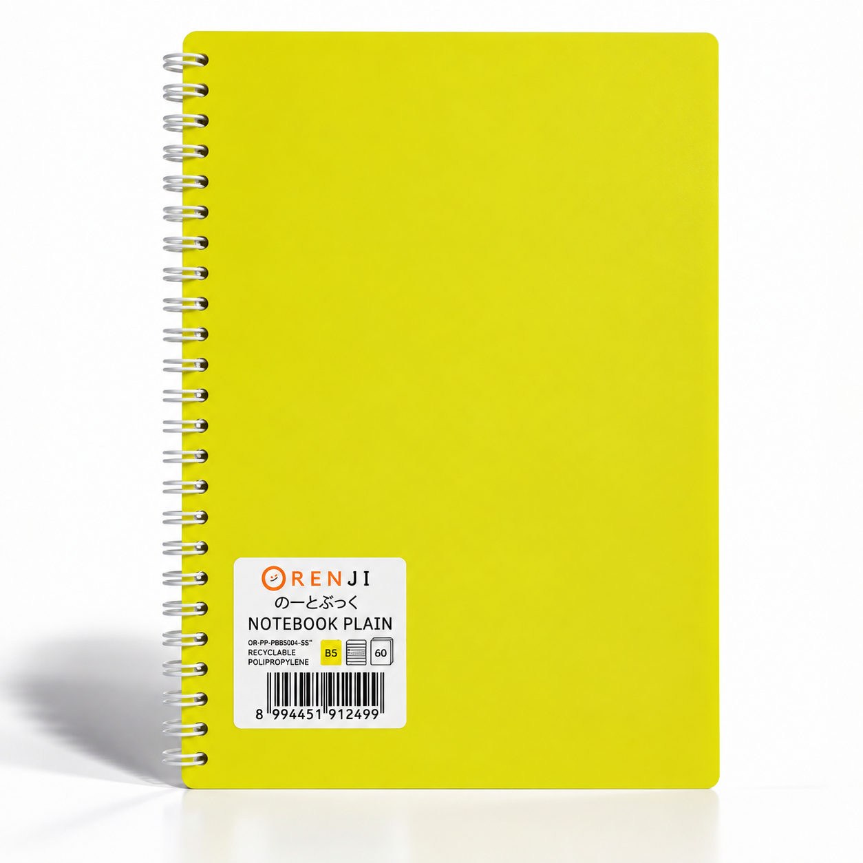 Orenji Notebook PP Cover Colour B5 Plain Spiral Samping Yellow