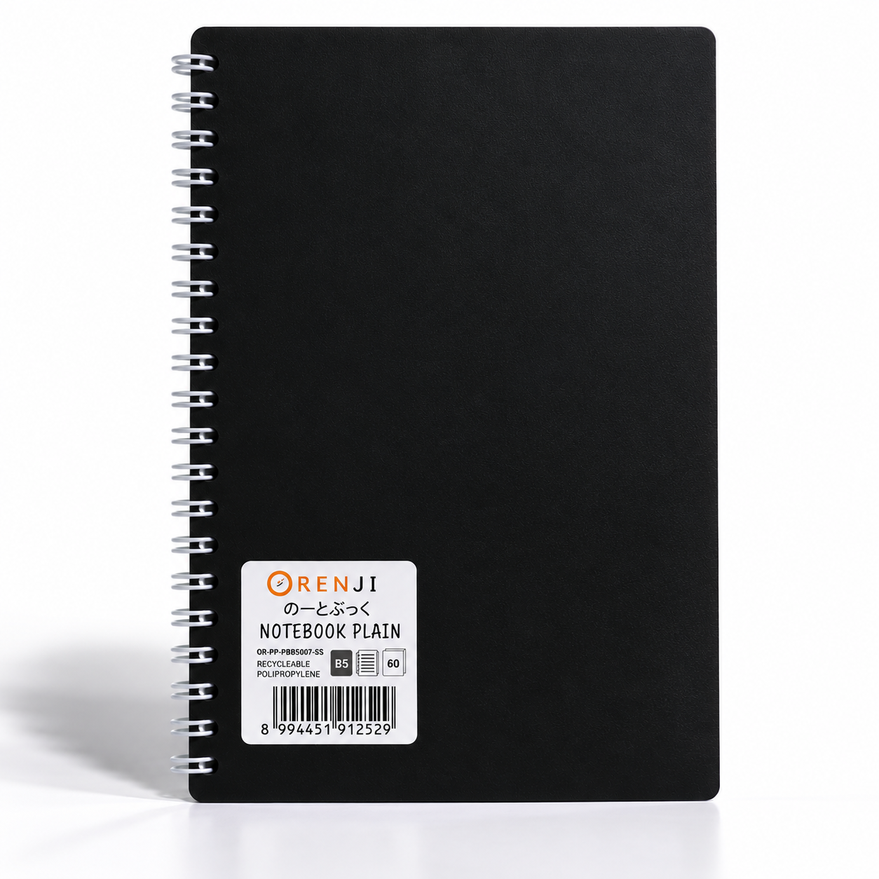 Orenji Notebook PP Cover Colour B5 Plain Spiral Samping Black